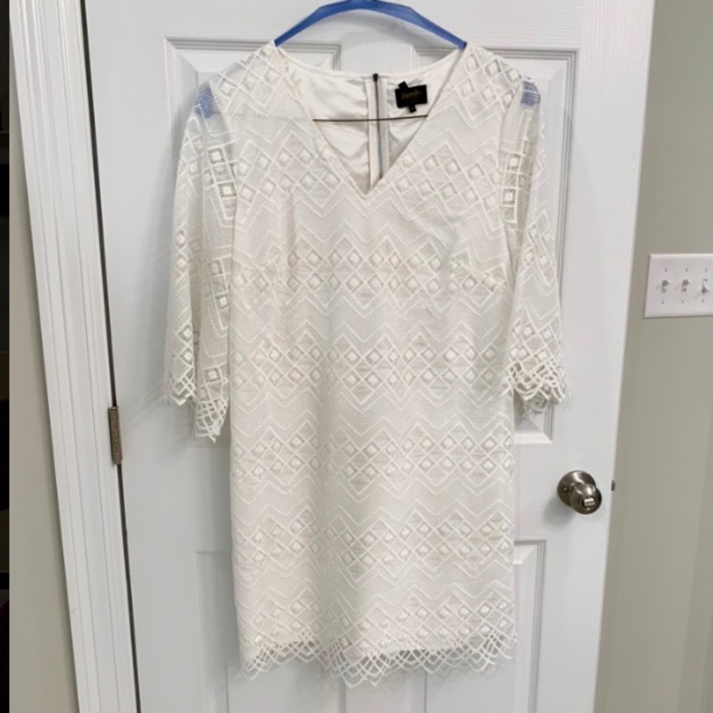 Ivory White Bell Sleeve Lace Shift Dress